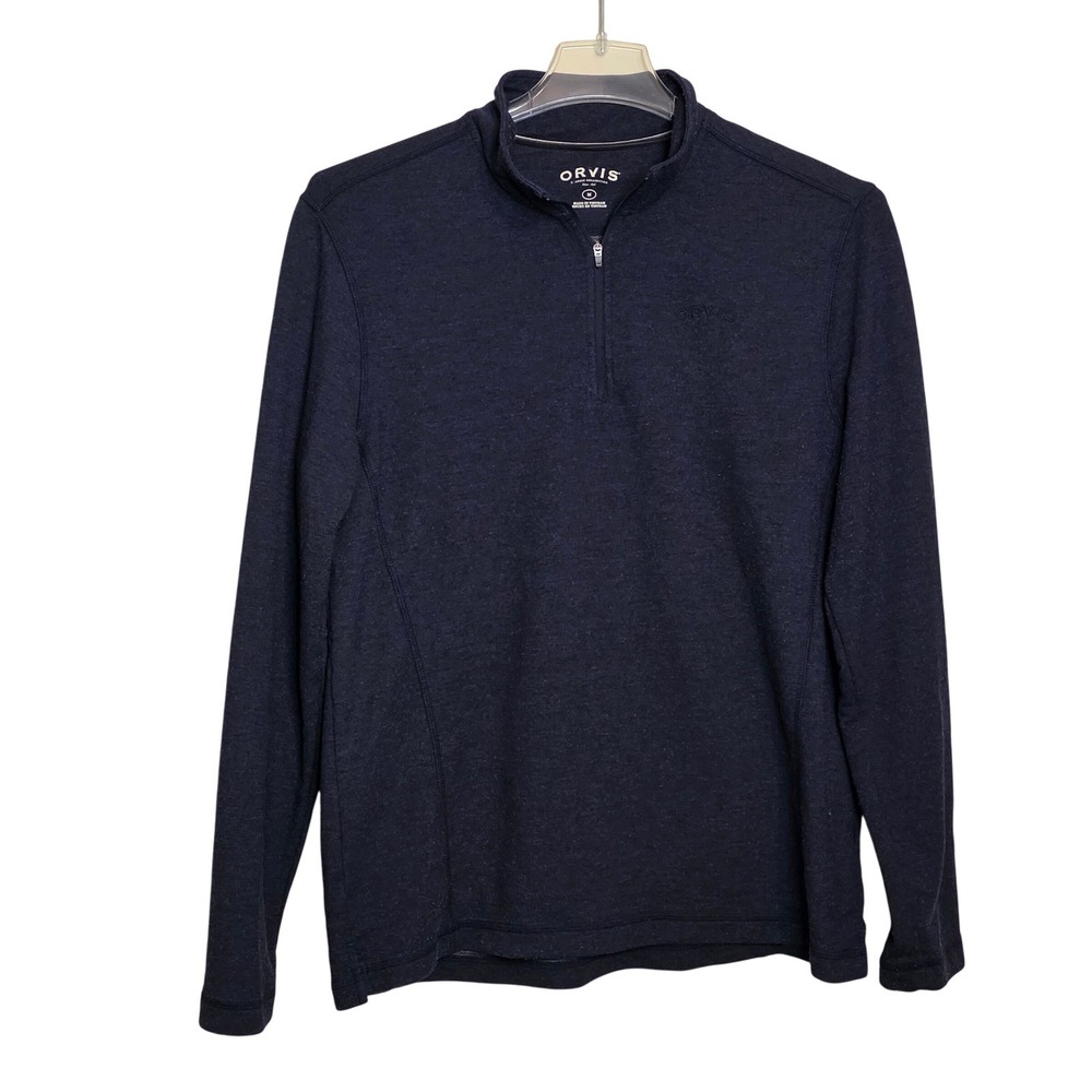 Orvis Mens Medium Classic Collection 1/4 Zip Pullover Top Heathered Navy
